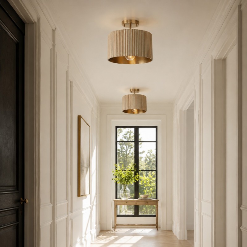 Jovani Farmhous Fluted Resin Drum Ceiling Light