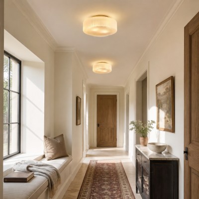 Nymirra Modern Ribbed Glass Flush Mount Ceiling Light