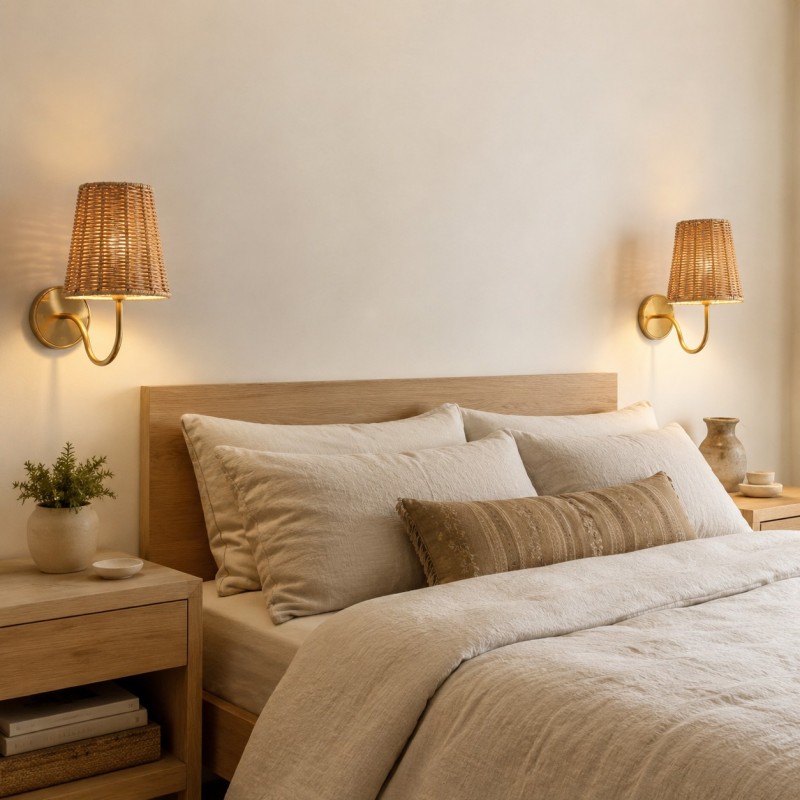 Alfred Farmhouse Rattan Brass Wall Sconce