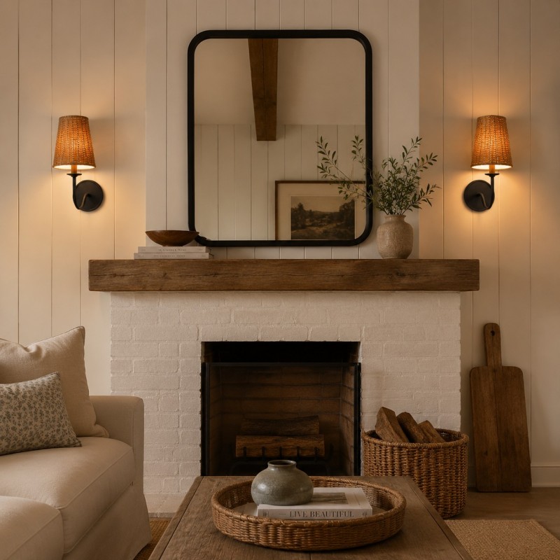 Alfred Farmhouse Rattan Brass Wall Sconce