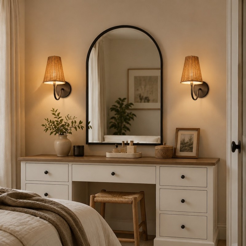 Alfred Farmhouse Rattan Brass Wall Sconce