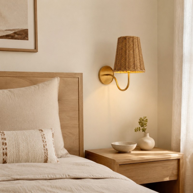 Alfred Farmhouse Rattan Brass Wall Sconce