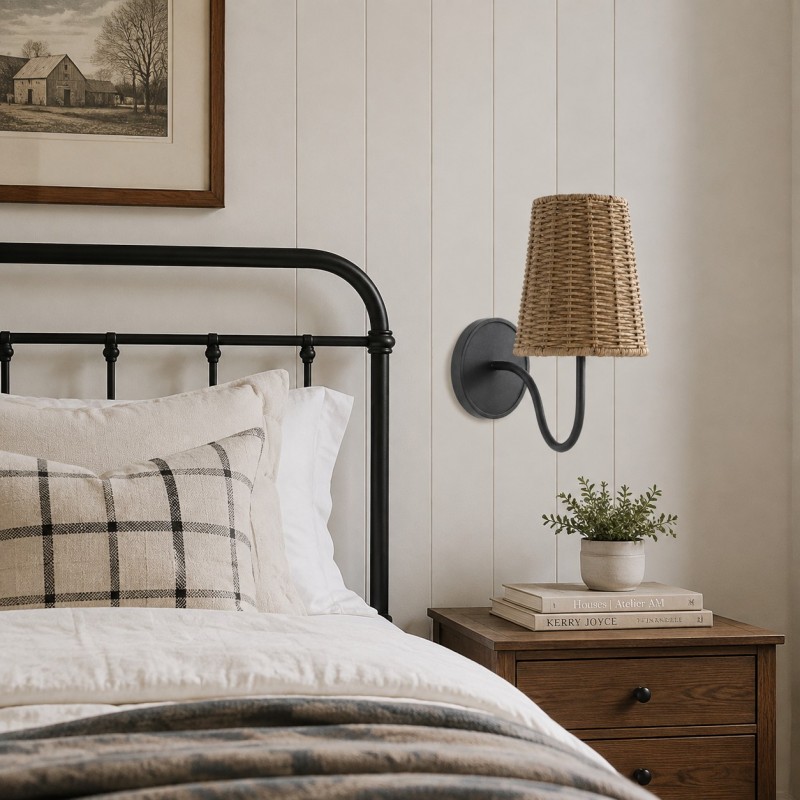Alfred Farmhouse Rattan Brass Wall Sconce