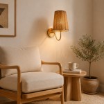 Alfred Farmhouse Rattan Brass Wall Sconce