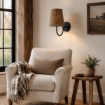 Alfred Farmhouse Rattan Brass Wall Sconce