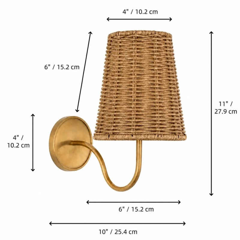 Alfred Farmhouse Rattan Brass Wall Sconce