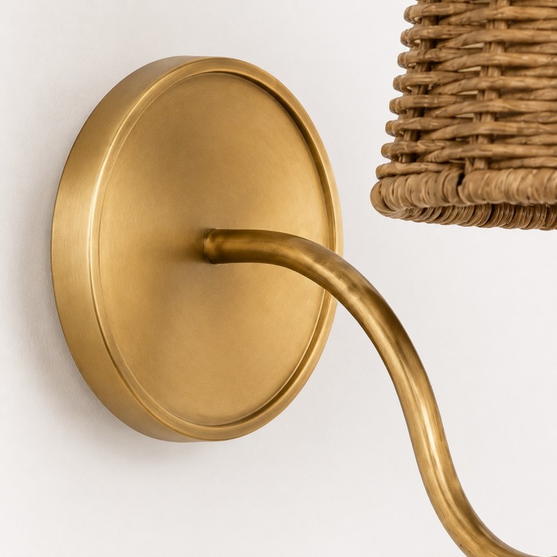 Alfred Farmhouse Rattan Brass Wall Sconce