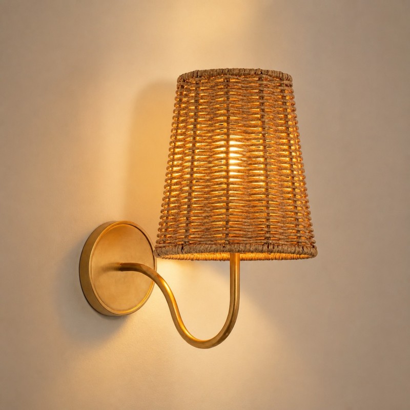 Alfred Farmhouse Rattan Brass Wall Sconce