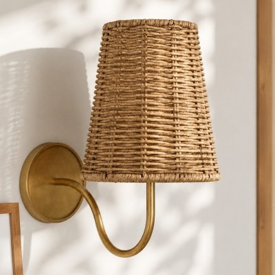 Alfred Farmhouse Rattan Brass Wall Sconce