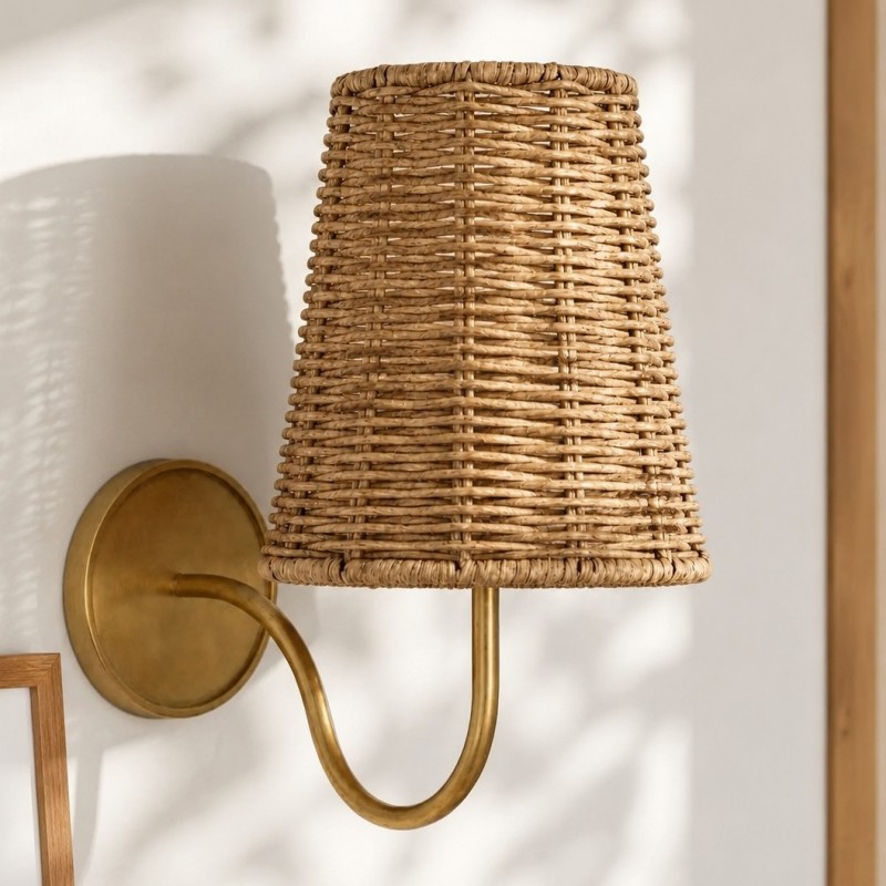 Alfred Farmhouse Rattan Brass Wall Sconce
