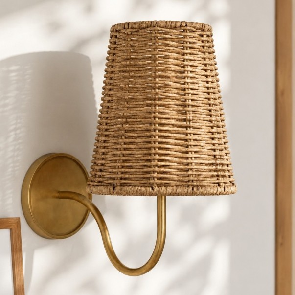 Alfred Farmhouse Rattan Brass Wall Sconce
