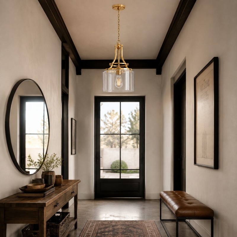 Trevor Vintage Clear Cylinder Glass Brass Chain Pendant Light