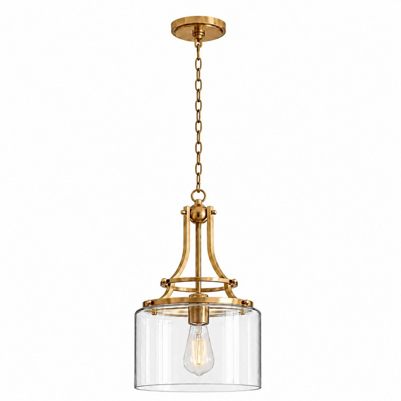 Trevor Vintage Clear Cylinder Glass Brass Chain Pendant Light