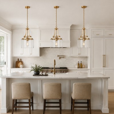 Trevor Vintage Clear Cylinder Glass Brass Chain Pendant Light