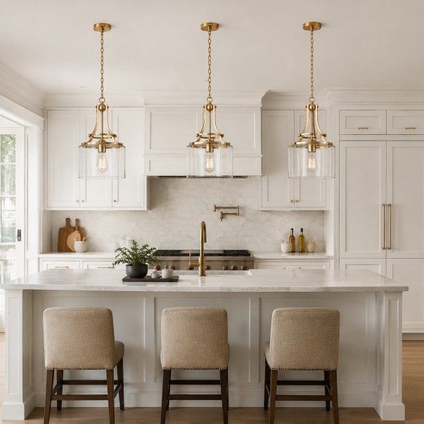 Trevor Vintage Clear Cylinder Glass Brass Chain Pendant Light