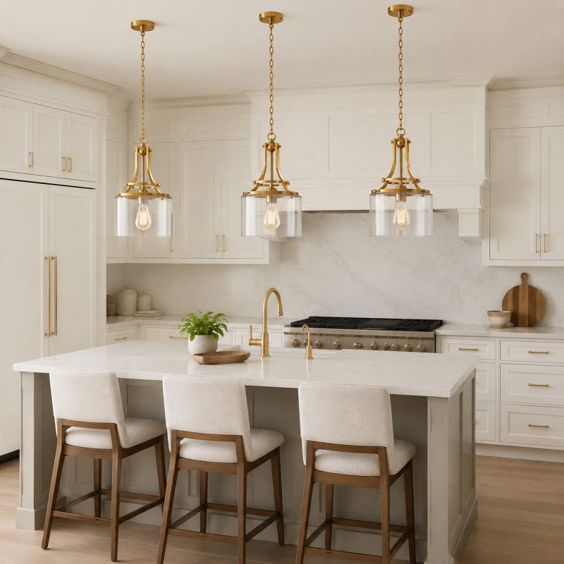 Trevor Vintage Clear Cylinder Glass Brass Chain Pendant Light