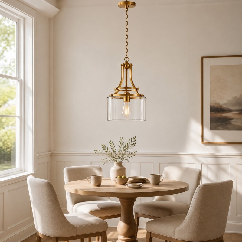 Trevor Vintage Clear Cylinder Glass Brass Chain Pendant Light