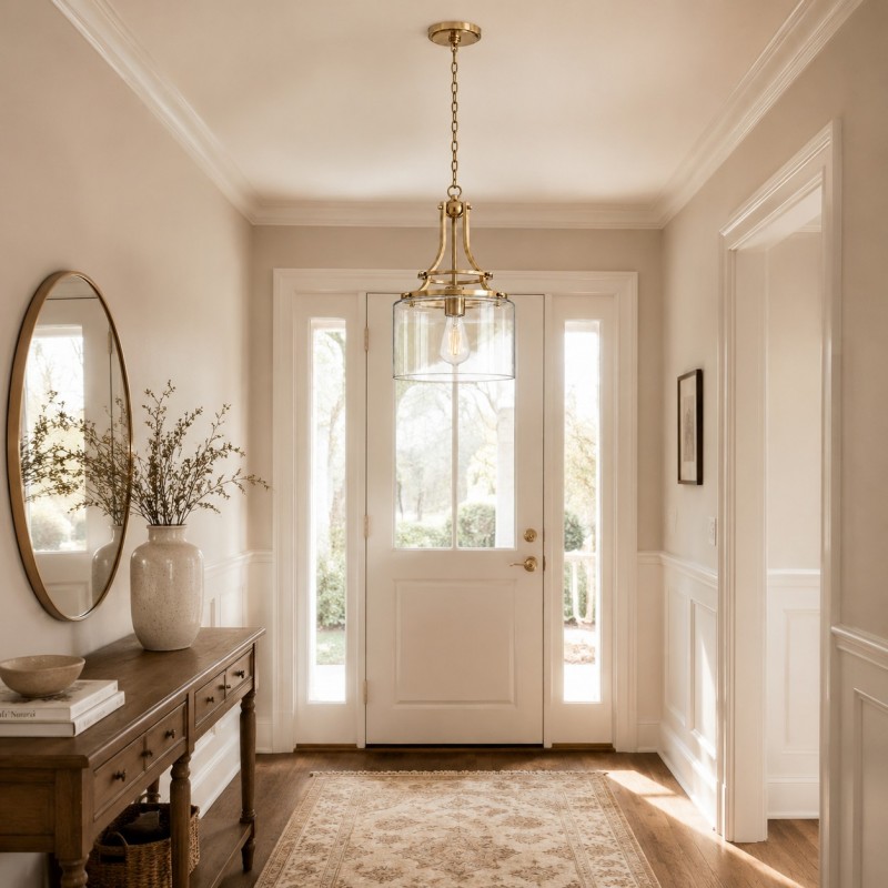 Trevor Vintage Clear Cylinder Glass Brass Chain Pendant Light