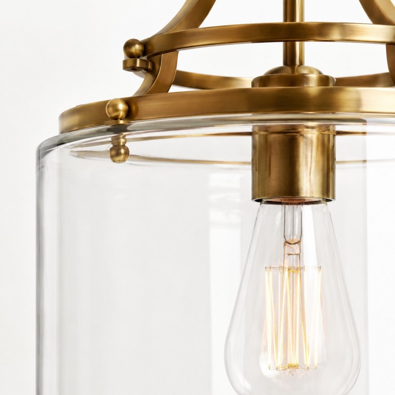 Trevor Vintage Clear Cylinder Glass Brass Chain Pendant Light