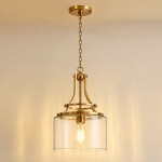 Trevor Vintage Clear Cylinder Glass Brass Chain Pendant Light