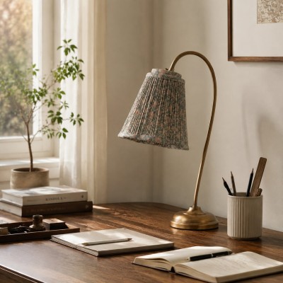 Patrick Vintage Curved Arm Pleated Color Fabric Table Lamp