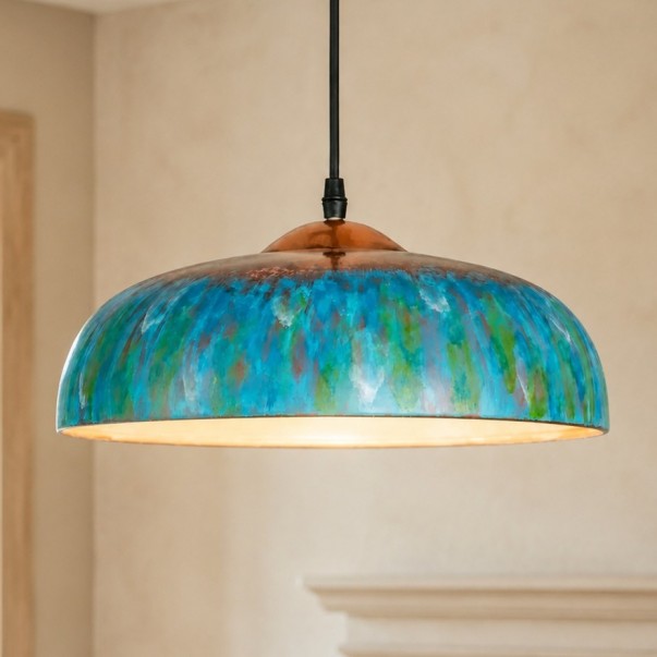 Griffin Vintage Turquoise Patina Metal Dome Pendant Light