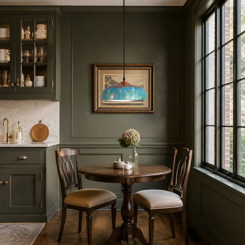 Griffin Vintage Turquoise Patina Metal Dome Pendant Light