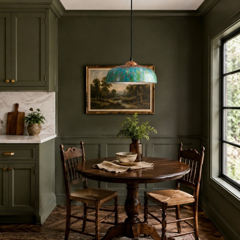 Griffin Vintage Turquoise Patina Metal Dome Pendant Light