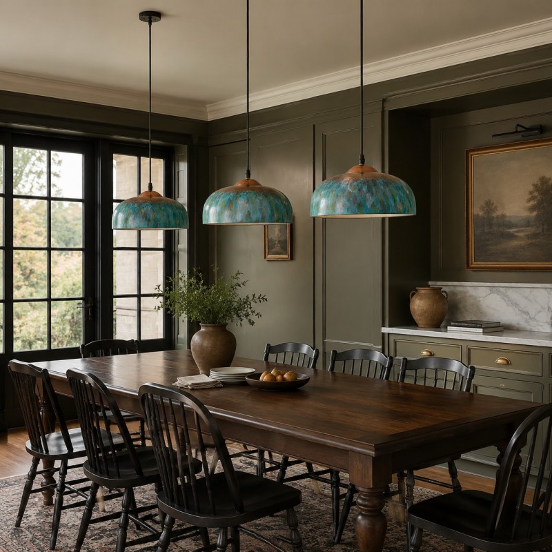 Griffin Vintage Turquoise Patina Metal Dome Pendant Light