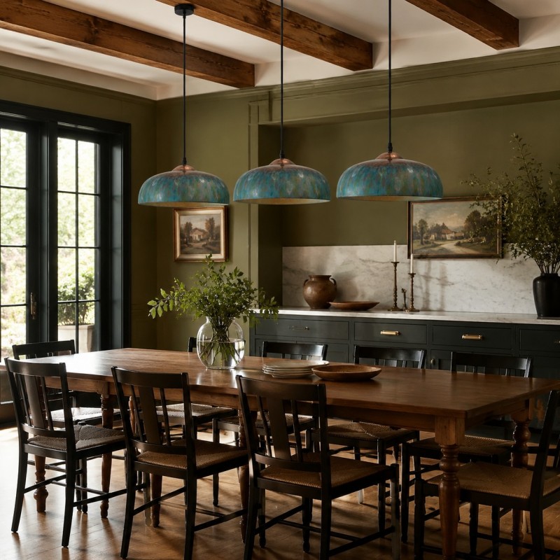 Griffin Vintage Turquoise Patina Metal Dome Pendant Light