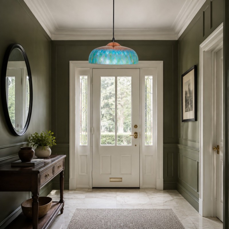 Griffin Vintage Turquoise Patina Metal Dome Pendant Light