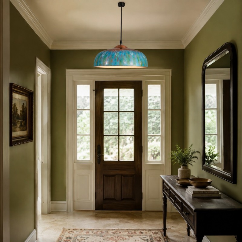Griffin Vintage Turquoise Patina Metal Dome Pendant Light