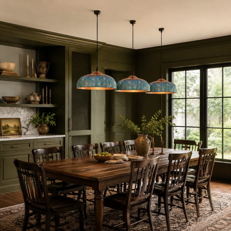 Griffin Vintage Turquoise Patina Metal Dome Pendant Light