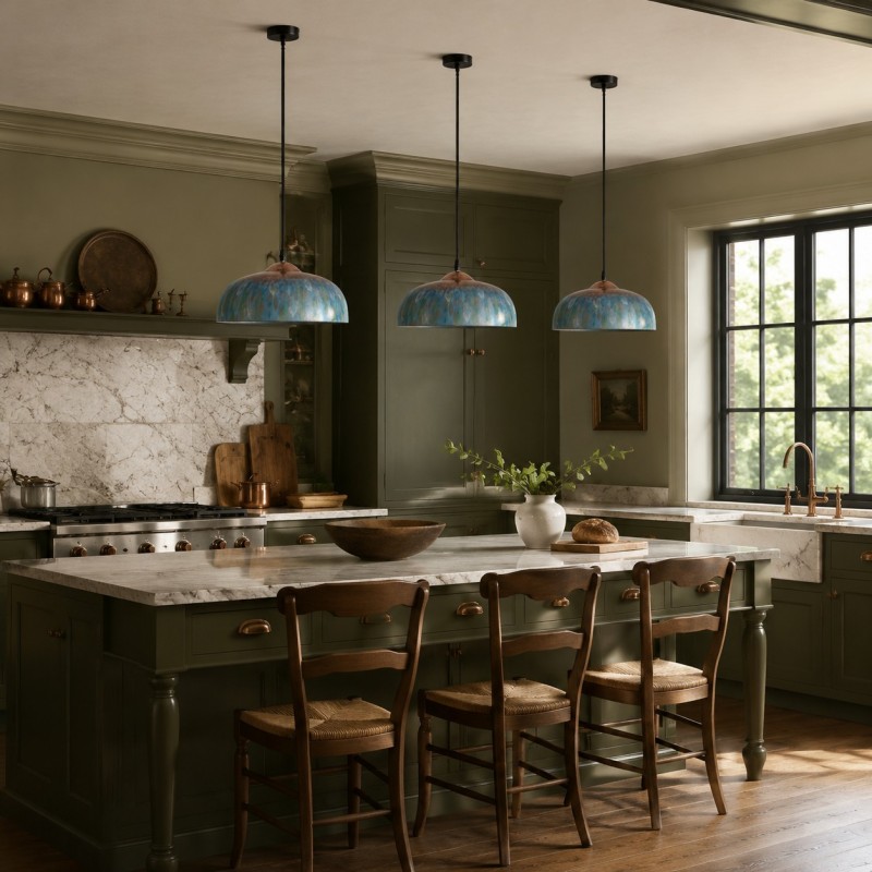 Griffin Vintage Turquoise Patina Metal Dome Pendant Light
