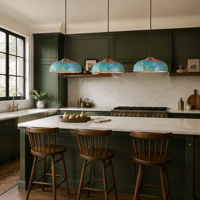Griffin Vintage Turquoise Patina Metal Dome Pendant Light
