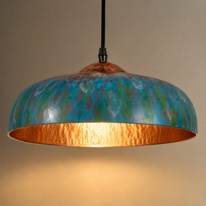 Griffin Vintage Turquoise Patina Metal Dome Pendant Light