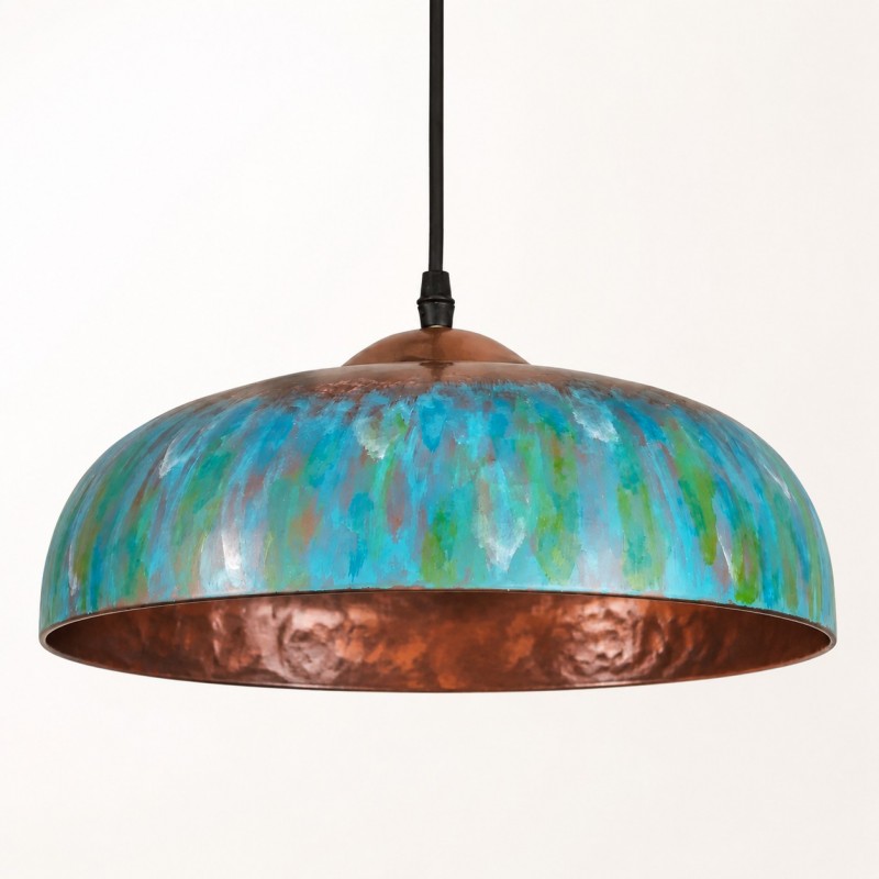Griffin Vintage Turquoise Patina Metal Dome Pendant Light