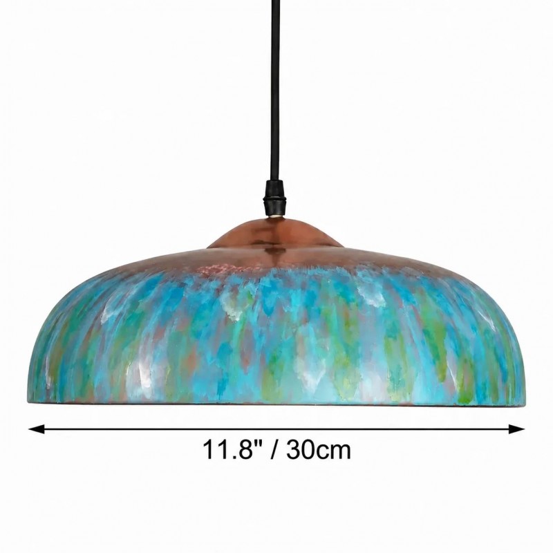Griffin Vintage Turquoise Patina Metal Dome Pendant Light