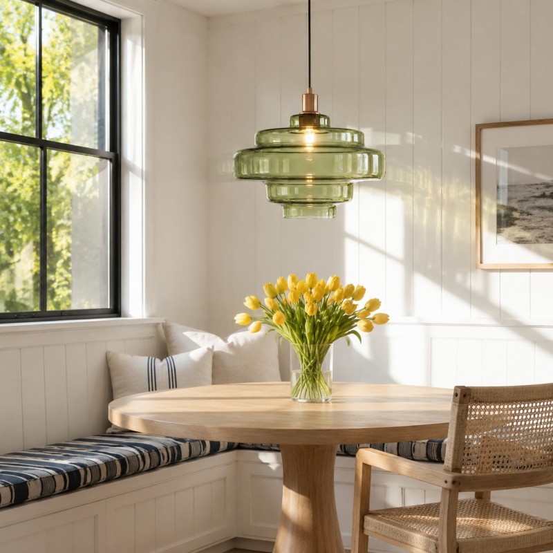Yves Contemporary Tiered Green Glass Pendant Light