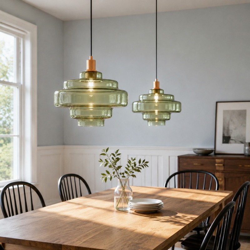 Yves Contemporary Tiered Green Glass Pendant Light