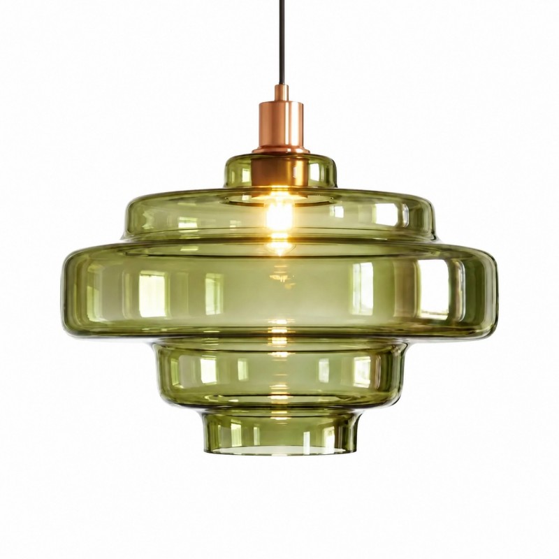 Yves Contemporary Tiered Green Glass Pendant Light