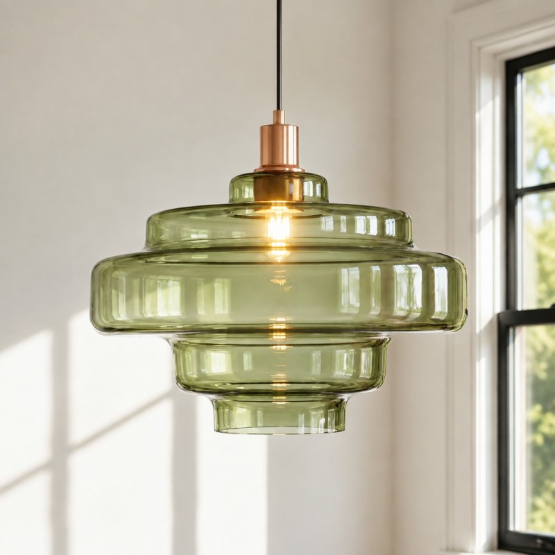Yves Contemporary Tiered Green Glass Pendant Light