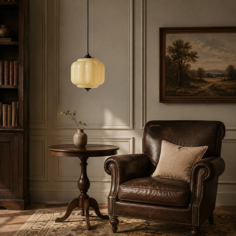 Cyrilith Vintage Milk Glass Oiled Brass Eloise Pendant light