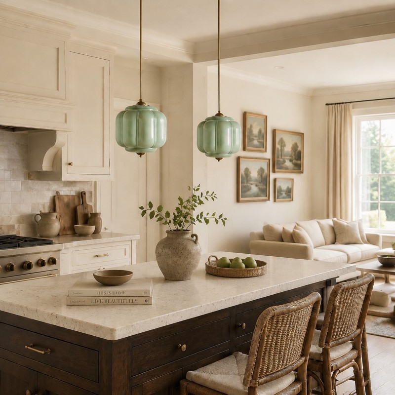 Cyrilith Vintage Milk Glass Oiled Brass Eloise Pendant light