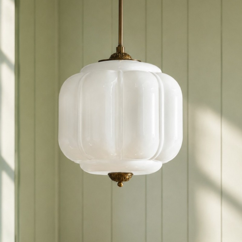 Cyrilith Vintage Milk Glass Oiled Brass Eloise Pendant light