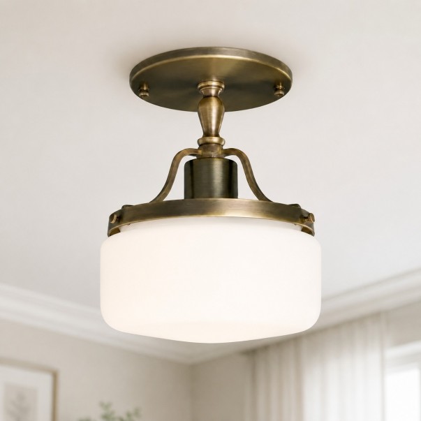 Atlas Vintage Milky Glass Semi Flush Mount Metal Ceiling Light