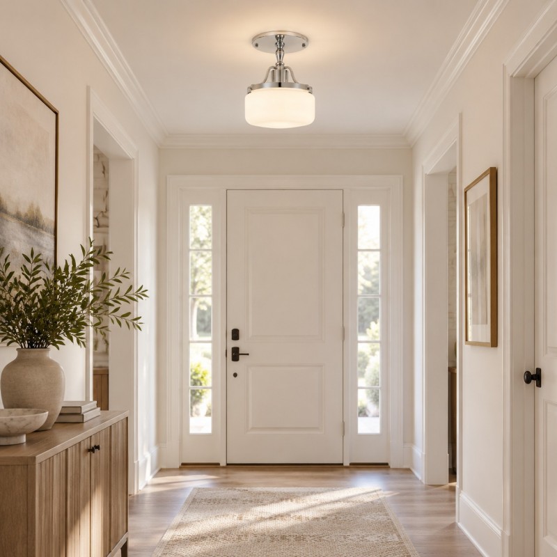 Atlas Vintage Milky Glass Semi Flush Mount Metal Ceiling Light