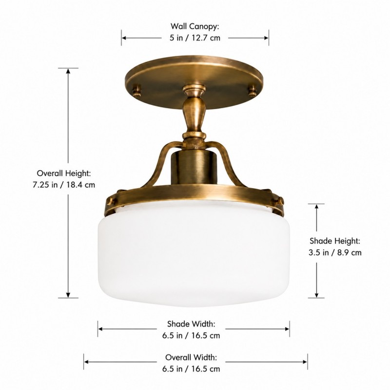 Atlas Vintage Milky Glass Semi Flush Mount Metal Ceiling Light