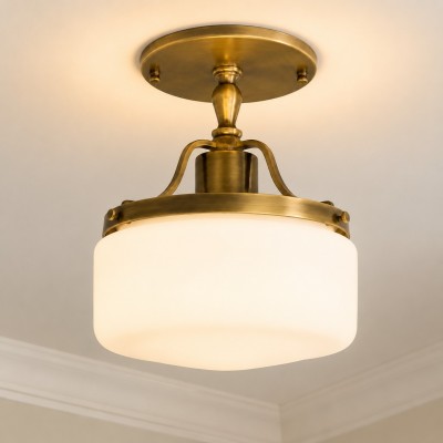 Atlas Vintage Milky Glass Semi Flush Mount Metal Ceiling Light
