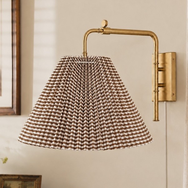 Blaine Vintage Gingham Pleated Fabric Wall Lamp